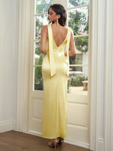 Backless Split Thigh Ribbon Trim Satin Dress